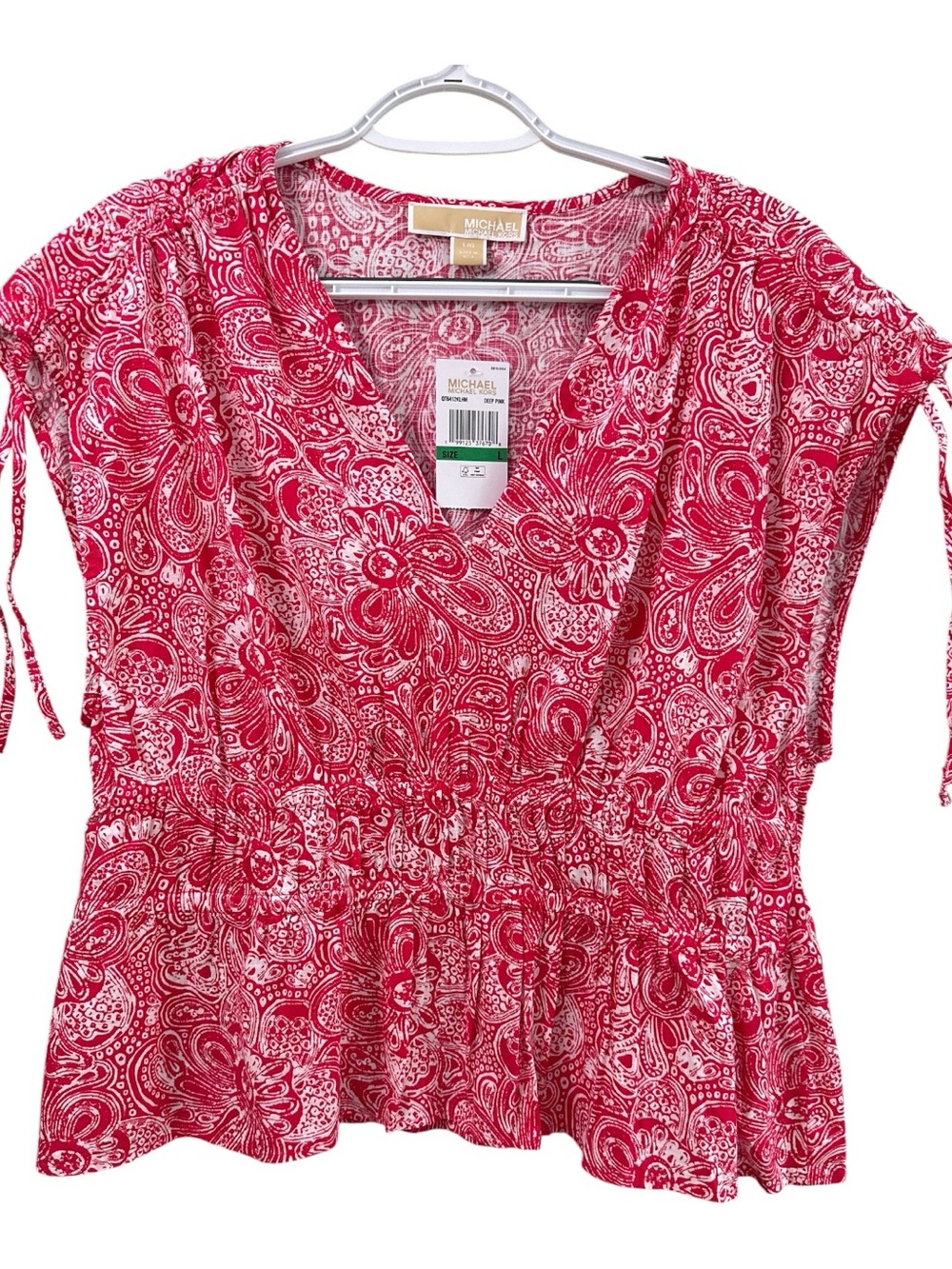 Michael Kors Red Paisley Peplum Blouse Size LG